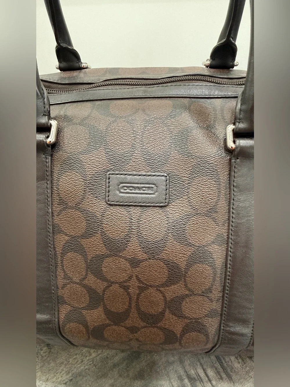 Coach Brown Signature Canvas Duffel with Dark Brown Trim